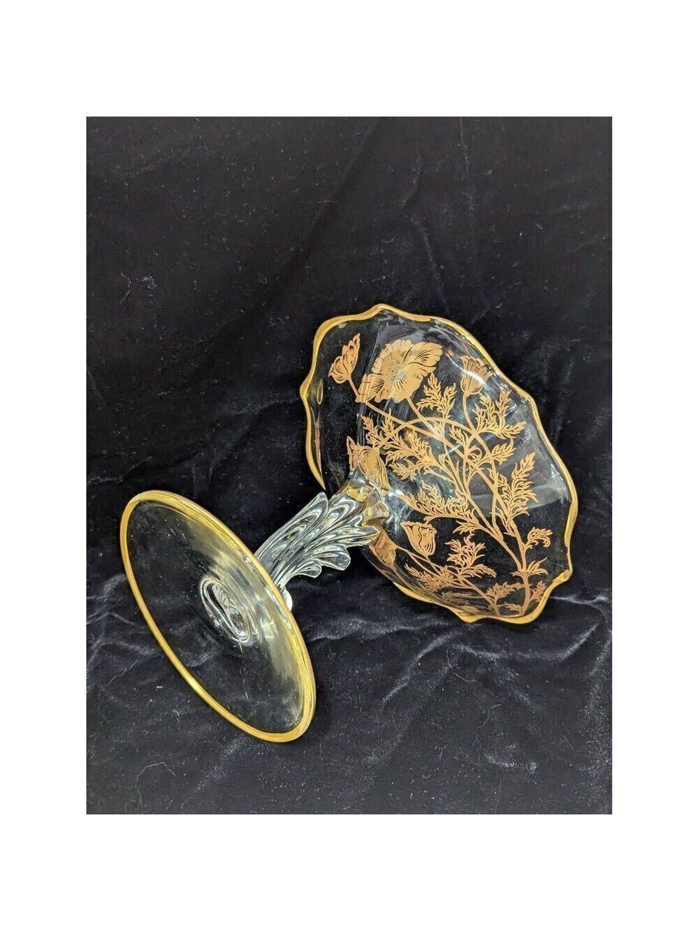 Fostoria Baroque Navarre Gold Floral & Foliage Overlay Pedestal Glassware - Picture 3 of 8